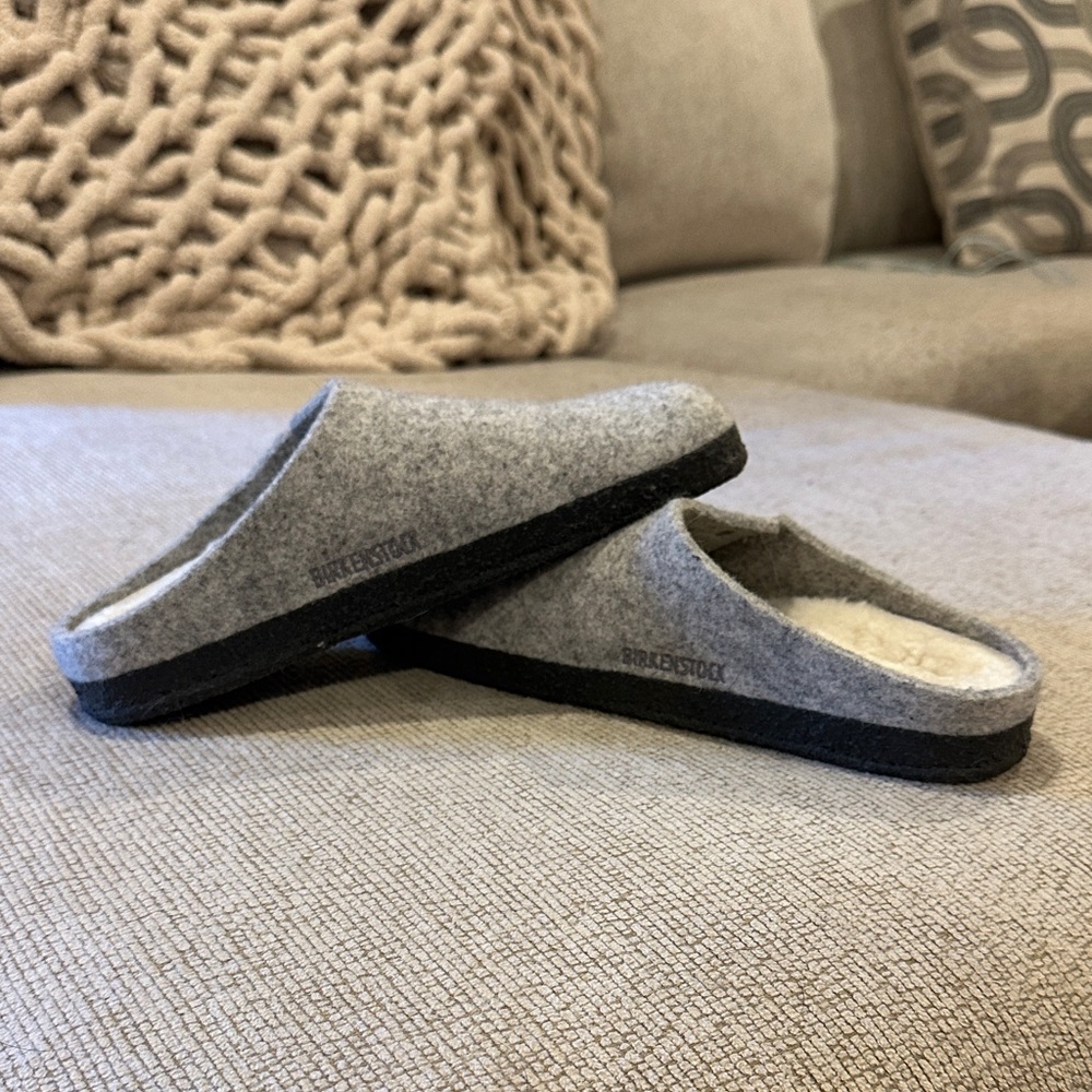 Birkenstock Light Gray Wool Clogs
